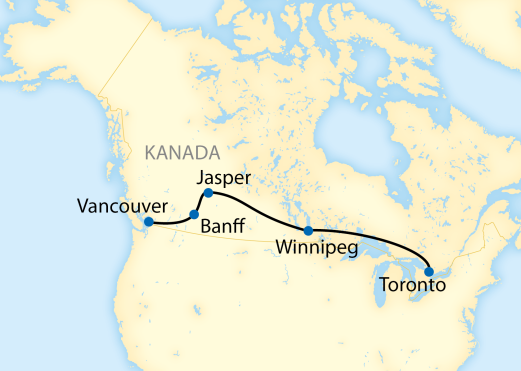 Verlauf Ihrer Reise: 16-tägige First Class Zug-Erlebnisreise von Toronto nach Vancouver